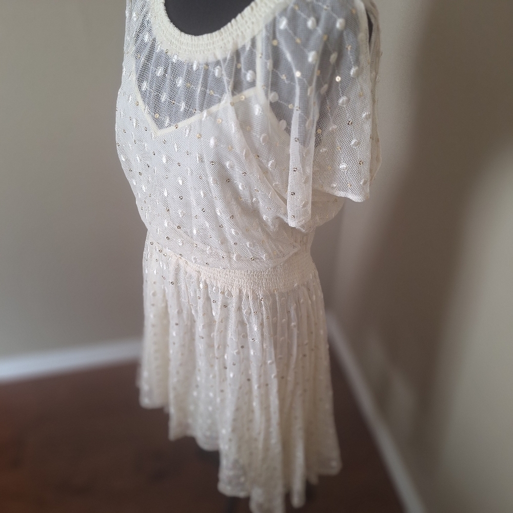 FREE IN BUNDLE Leifnotes Anthropologie fairy sequins cream sheer polka dot sz 6
